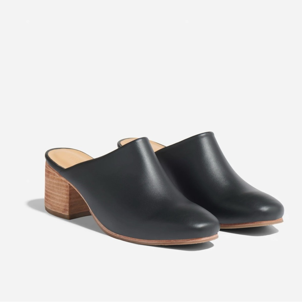 NISOLO Black All Day Heeled Leather Mules New in Box